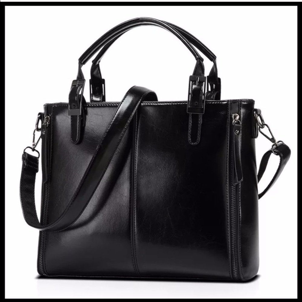 Black Vegan Leather Tote Bag - Picture 2 of 3